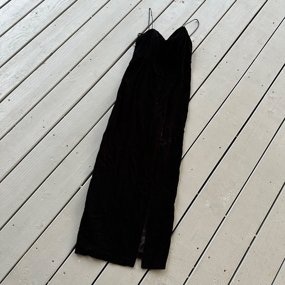 Karen Lucas For Niki Womens Black Spaghetti Strap Front Slit Velvet Maxi Dress 8